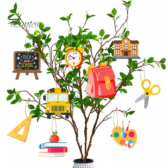 18 шт., украшения для школы, деревянный подвесной баннер, линейка, книга, рюкзак в форме автобуса, подвесной декор, украшения для вечеринки, принадлежности