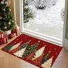 2D FLAT Classic Red Background with Golden Stars, Colorful Christmas Trees, Pine Branches, and Snowflake Accents Doormat, Non-Slip Durable Flannel Mat