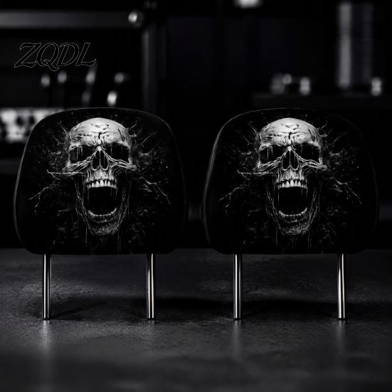Breathable Polyester Headrest Protector Funny Car Covers, Ghost Skull Print Novelty Horror Style Auto Decor Seat Protector, Universal Interior