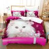 Lovely Cat Queen King Size Bedding Set Microfiber Polyester 3D Print Duvet Cover Set Girls Adults Comforter Cover Cute Animals