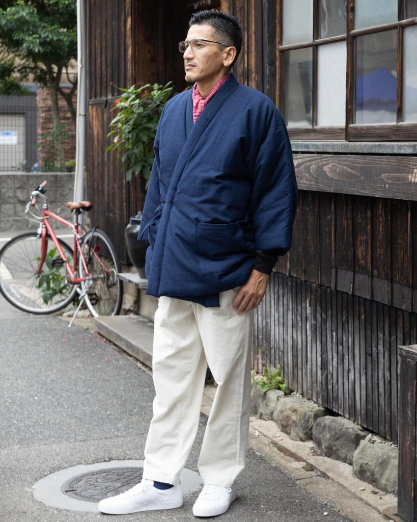 Мужской теплый стеганый хантен Ватаносато (Хантен) - Сделано в Японии - Однотонный с четырьмя шнурами и соответствующим плетением (Темно-синий, Универсальный размер)