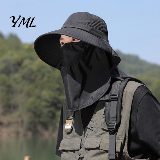 Wide Brim Hat for Mountaineering Full Coverage Sun Hat, Fishing with Neck Flap, Removable Breathable Mesh Hiking Outdoor Face UV Protection