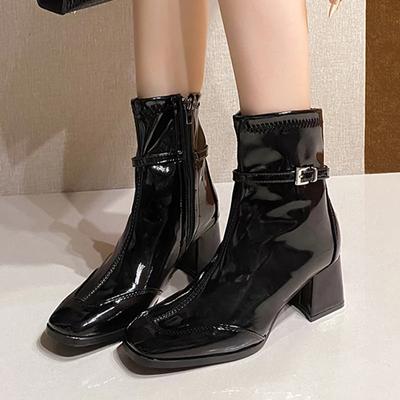 Высокие каблуки женские ботильоны квадратный носок массивные кожаные туфли женские трендовые туфли на молнии туфли-лодочки модные панк мотоциклетные ботинки женские