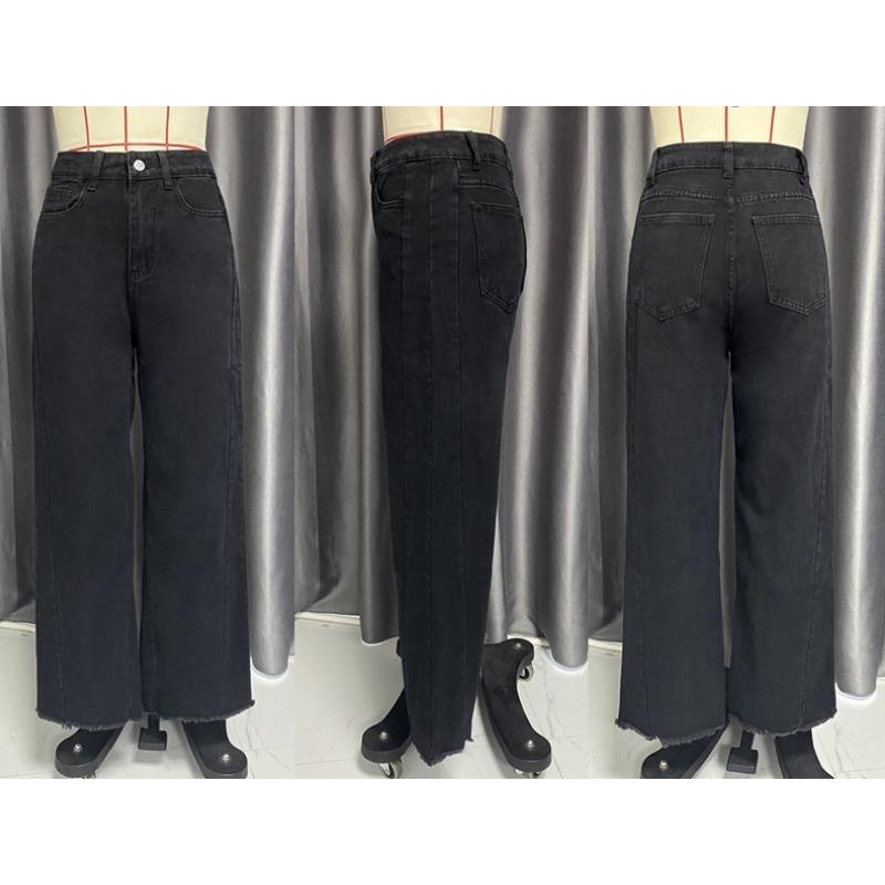 Модные прямые джинсы с кисточками, женские джинсовые брюки с высокой талией и карманами на пуговицах, женские повседневные свободные широкие брюки, новинка 2025 года