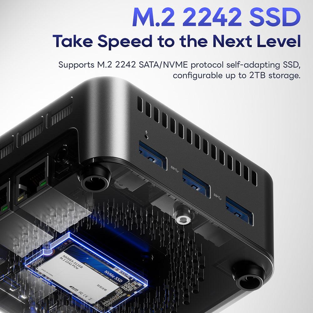 Мини-ПК AOOSTAR N1 Pro, Intel N150 4 ядра Макс. 3,6 ГГц, 12 ГБ ОЗУ LPDDR5 512 ГБ SSD, HDMI + DP + Type-C Тройной 4K дисплей