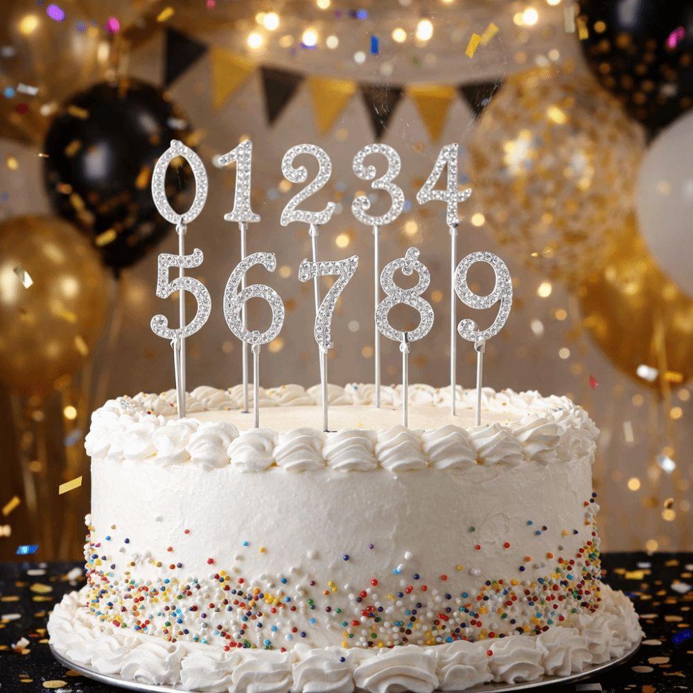Rhinestone Number Cake Topper Glitter Digital Cakes Dessert Decor Birthday Candle Holder Party
