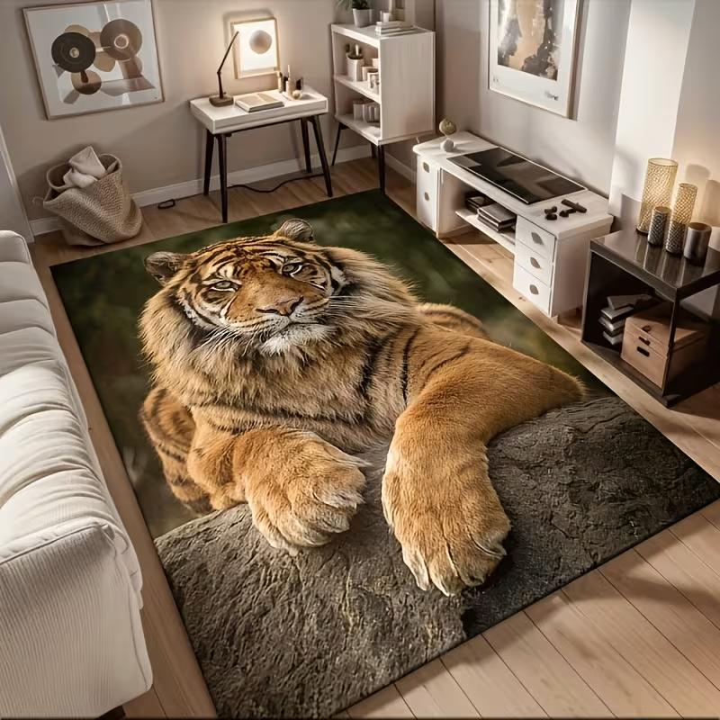 Реалистичный 3D Тигр 2D Печать Ковер Мягкий Коврик Гостиная Спальня Ковер Диван Кофейный Столик Напольное Покрытие Моющийся Декоративный Домашний Подарок