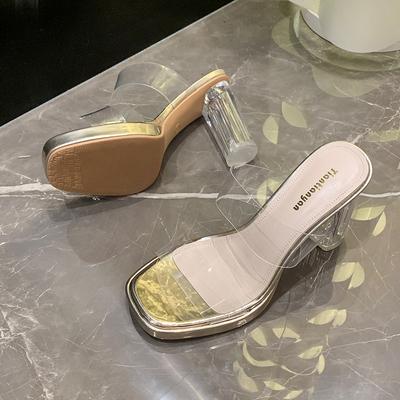 Одно слово с прозрачным супер высоким каблуком водонепроницаемые тапочки на толстом каблуке крутые шлепанцы новая женская летняя уличная обувь