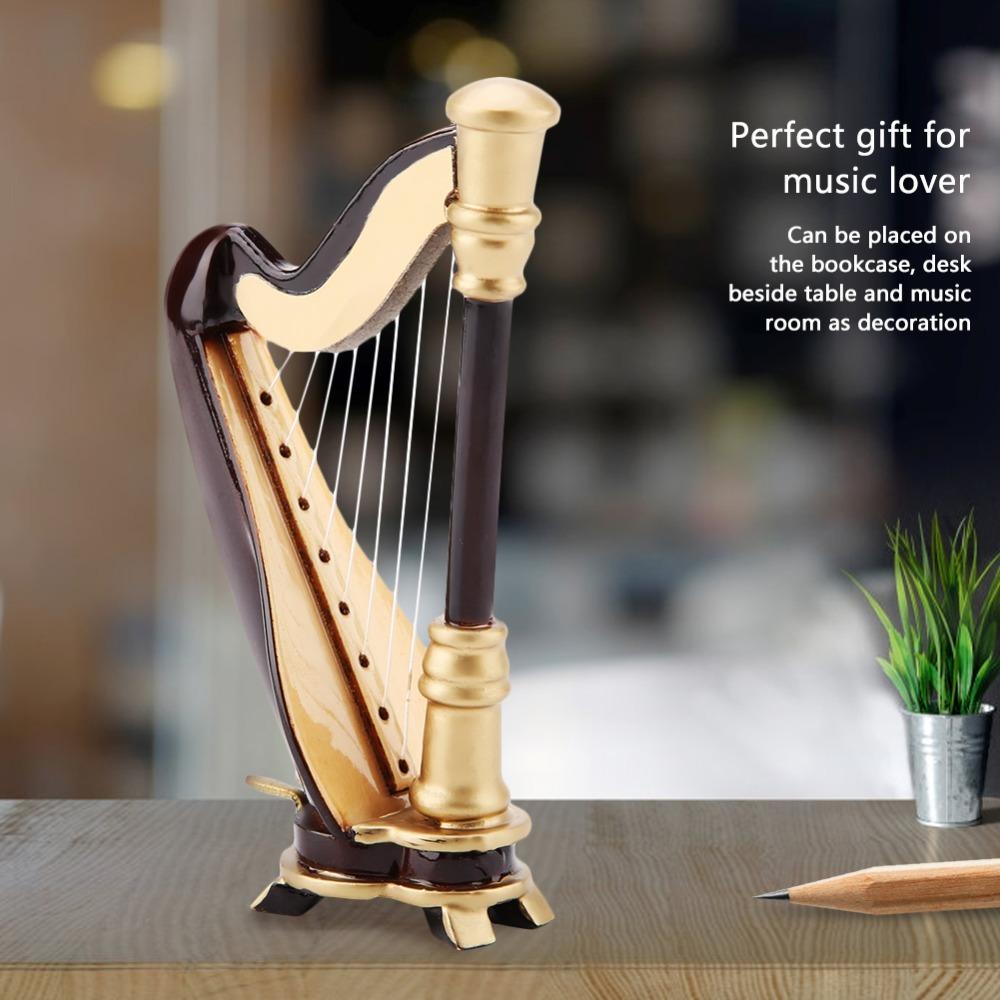 2pcs Replica Wooden Harp Replica Storage Box Included Decorative Harp Model Office Display