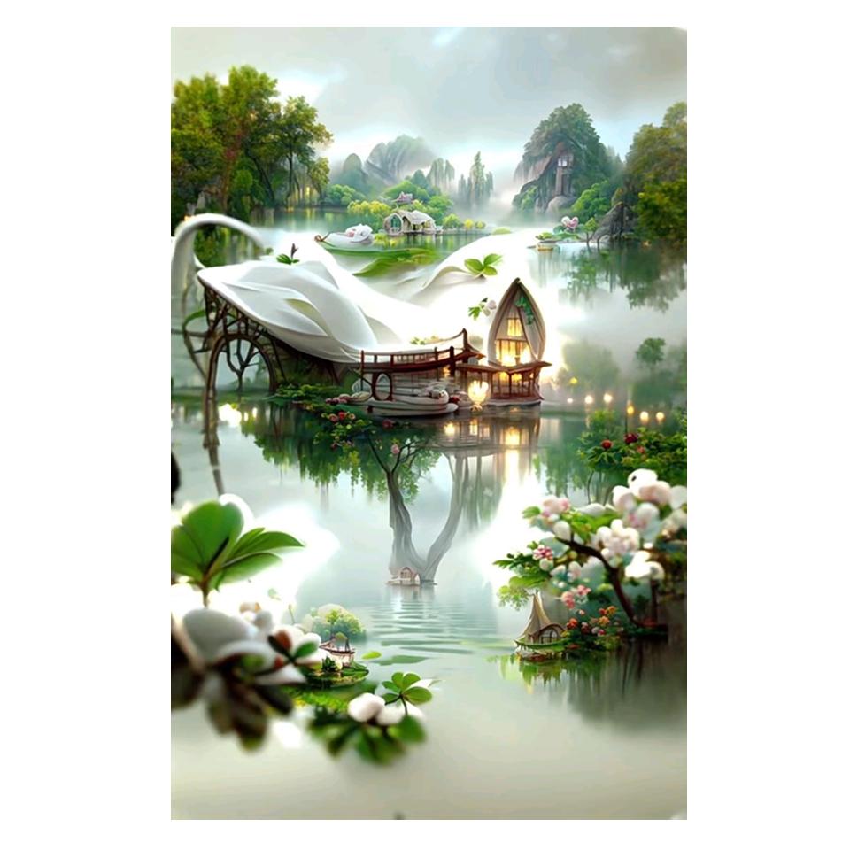 5D DIY Алмазная мозаика Картина Полный квадрат Стразы Озеро Замок Лунная дорога Алмазная вышивка Цветочный пейзаж Головоломка Подарок