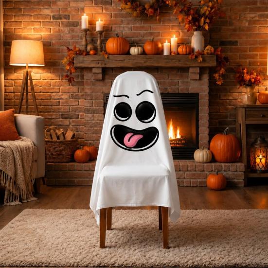 Easy Fit Ghost Chair Decor Halloween Cover, Cute Dining Reusable Seasonal Accents Decorative Slipcover for Holiday Party Home Furniture Protection