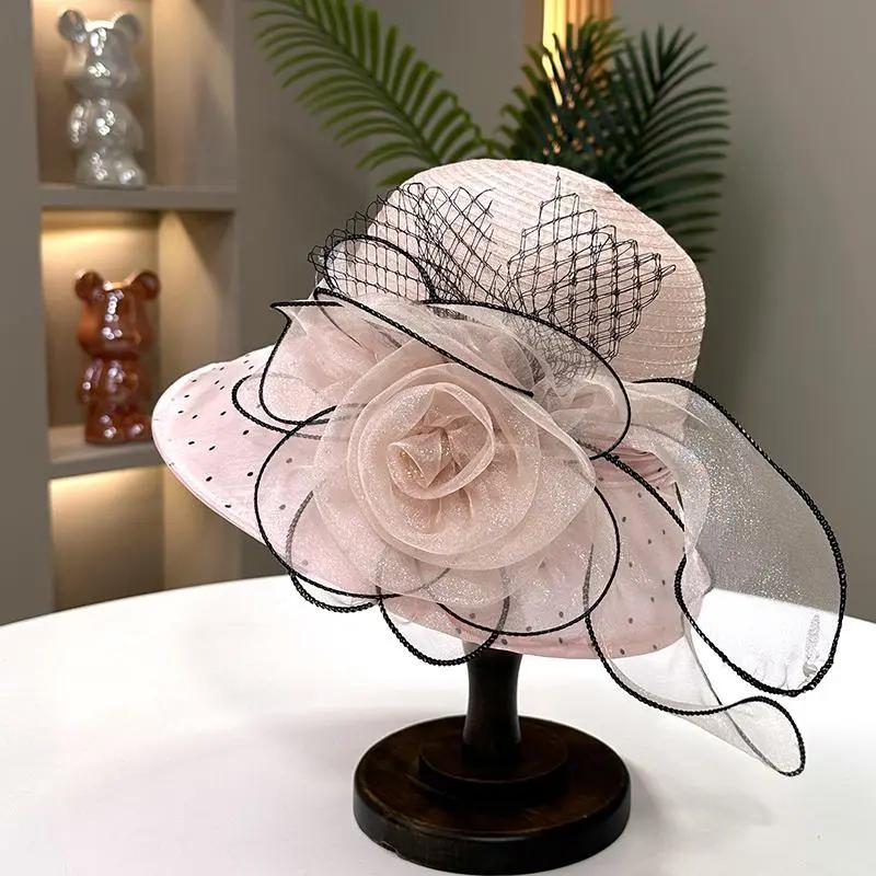 WTEMPO Элегантные сетчатые лоскутные однотонные повседневные универсальные шляпы женские летние большие поля складные солнцезащитные пляжные шляпы