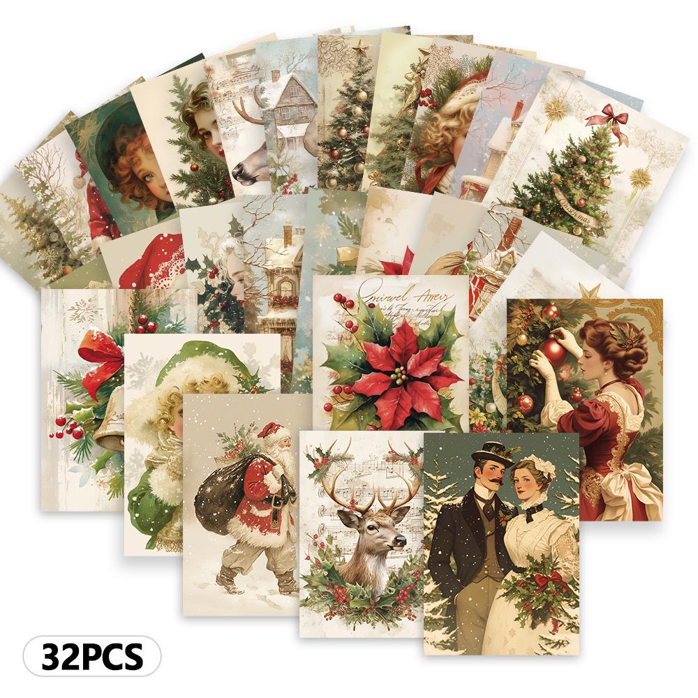 32pcs, Vintage Christmas Postcards, Christmas, Birthday/Anniversary Gifts, Collectibles, Perfect for Gifting, Mail-Ready.