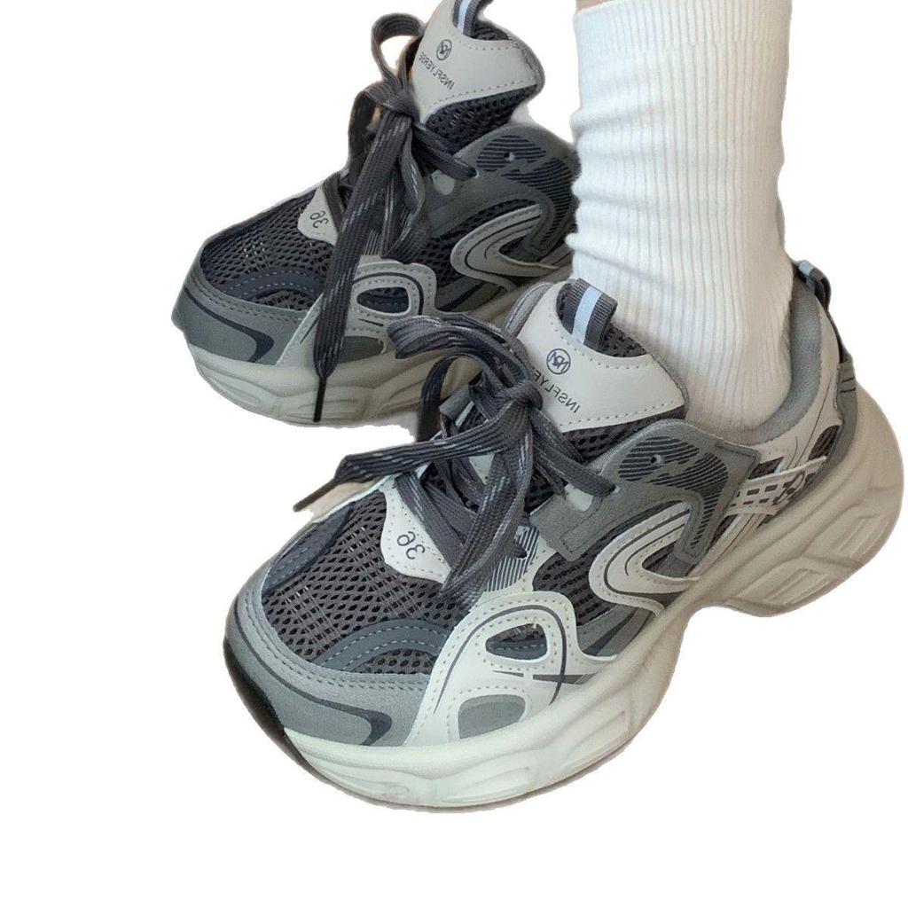 2025 Spring Women's Casual Thick-Soled Mesh Sneakers - Height-Increasing, Versatile, Breathable Dad Shoes