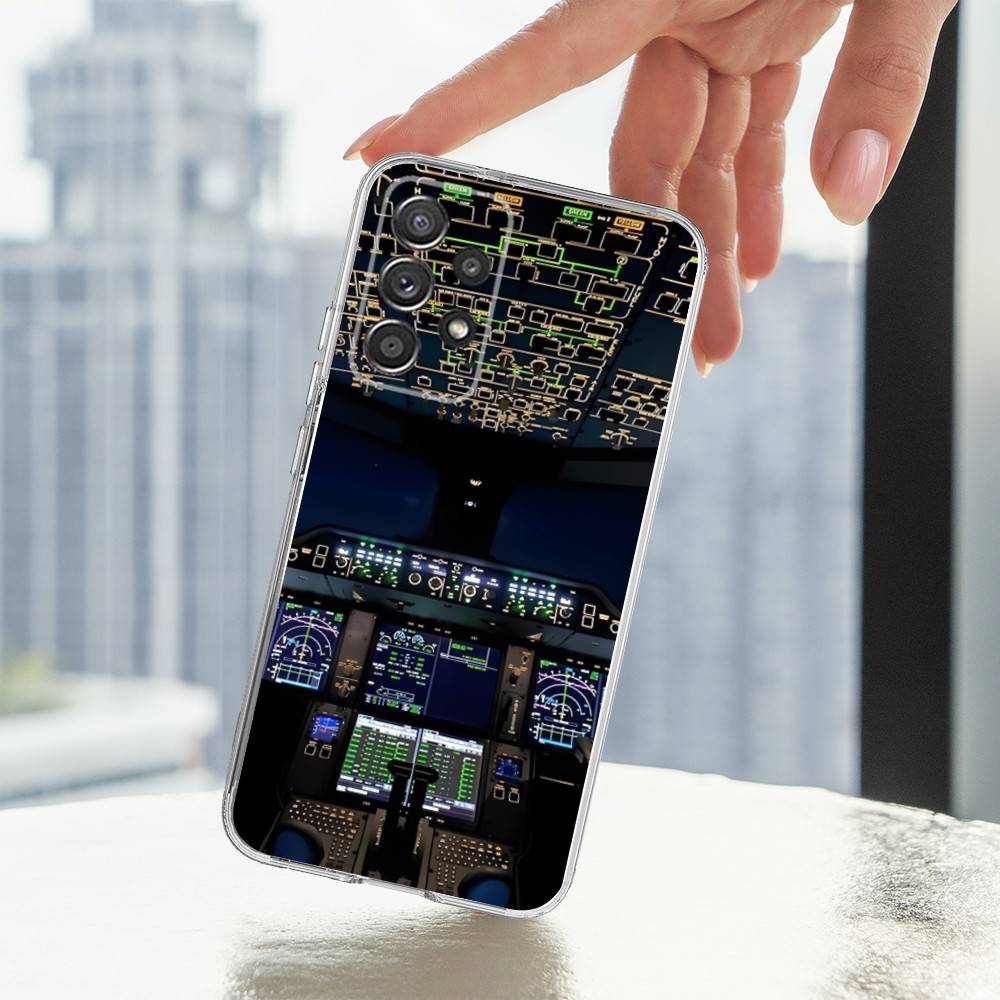 Aviation Cockpit Pilot Phone Case For Samsung A30,71,51,S9,10,20,Ultra,FE,Lite,S25,24,22,23,21,PIus,Transparent, Silicone