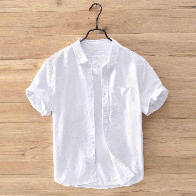 Men's Trendy Korean Style Short-Sleeve Oxford Shirt - Casual, Loose-Fit, Summer Top