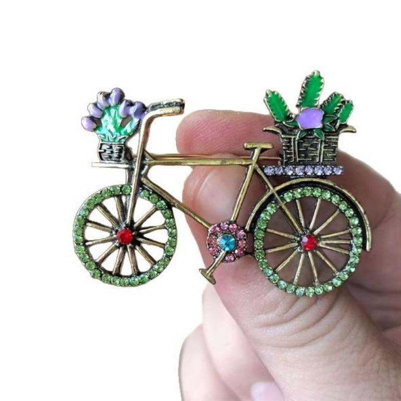 Retro Green Bicycle Brooch, Fresh Plant Fashion, Men's and Women's Brooch Chest Flower