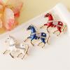 Retro Zodiac Pin Chinese Style Animal Lapel Pins Enamel Rhinestone Horse Brooch  Women Accessories