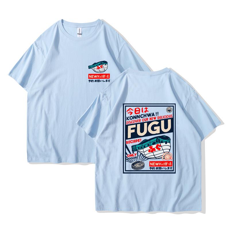 Хип-хоп уличная футболка Харадзюку Кандзи Веселая рыба Харадзюку футболка 2024 Мужская летняя свободная футболка с коротким рукавом