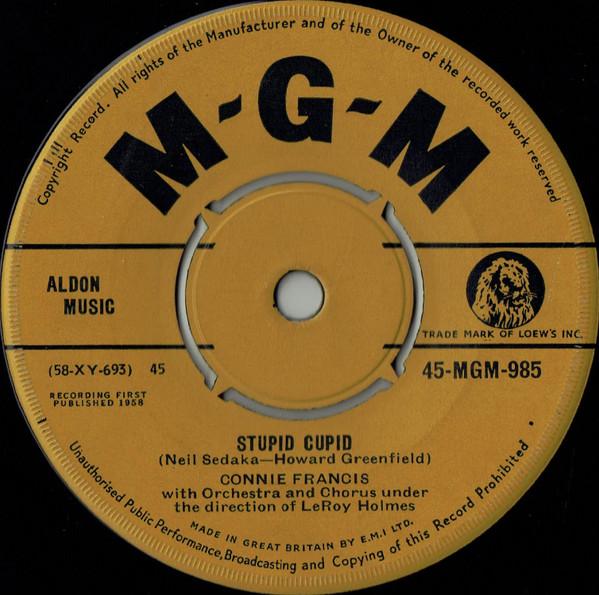 7-дюймовая пластинка CONNIE FRANCIS Stupid Cupid Carolina Moon 45MGM985 MGM 1958 UK Rock Б/у