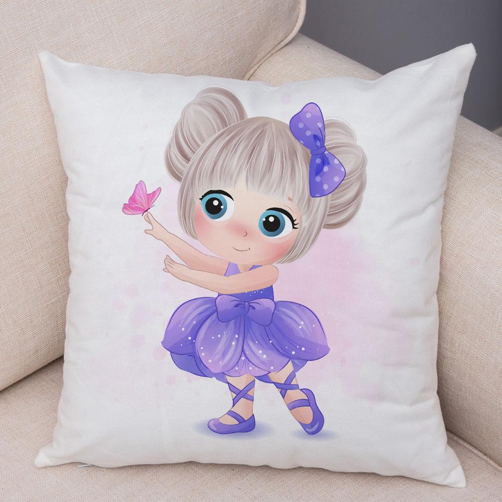 Lovely Girl and Cat Pillowcase Decor Cute Cartoon Child Cushion Cover Plush Pillow Case for Children Room Sofa Home Car xcm
