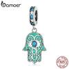 BAMOER Trendy Hand of Fatima Pendant 925 Sterling Silver Blue Turquoise Charms Fit for Silver Bracelet & Bangle Fine Jewelry