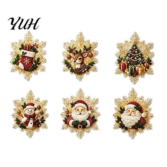 Faux Pearl Painting Decor 6Pcs/Set Fridge Magnets Art Kit, Christmas Snowman Tree Santa Artistic Gem Stickers Magnets, DIY Mosaic Refrigerator