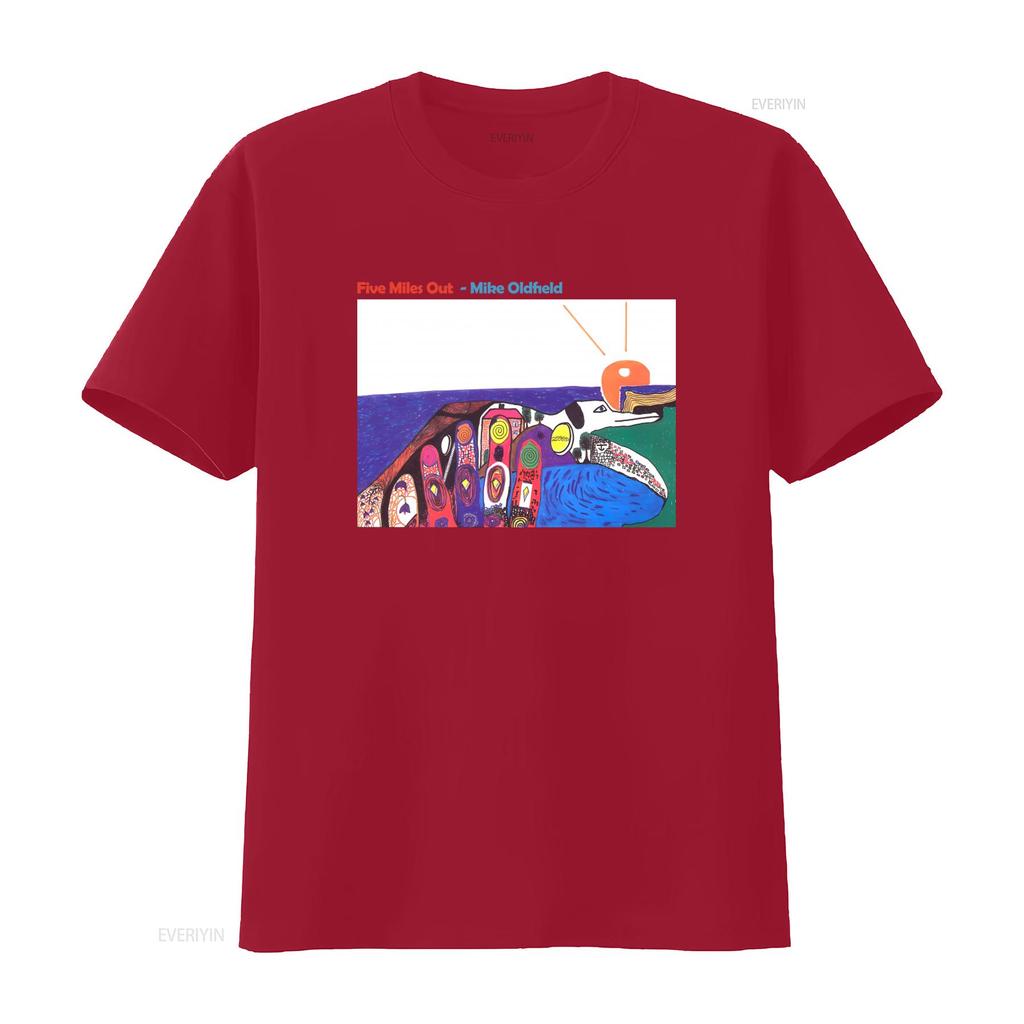 Colorful Art Print Cotton T Shirt Mike Oldfield Five Miles Out Album Family Man vintage Washed streetwear fashion Breathable