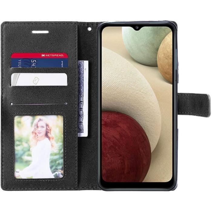 Flip Case for Samsung A12 Two-Tone Synthetic Leather Brown-Black