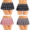 Women's Mid Waist Skirt Lingerie Mini Plaid Pleated Ruffle Skirt
