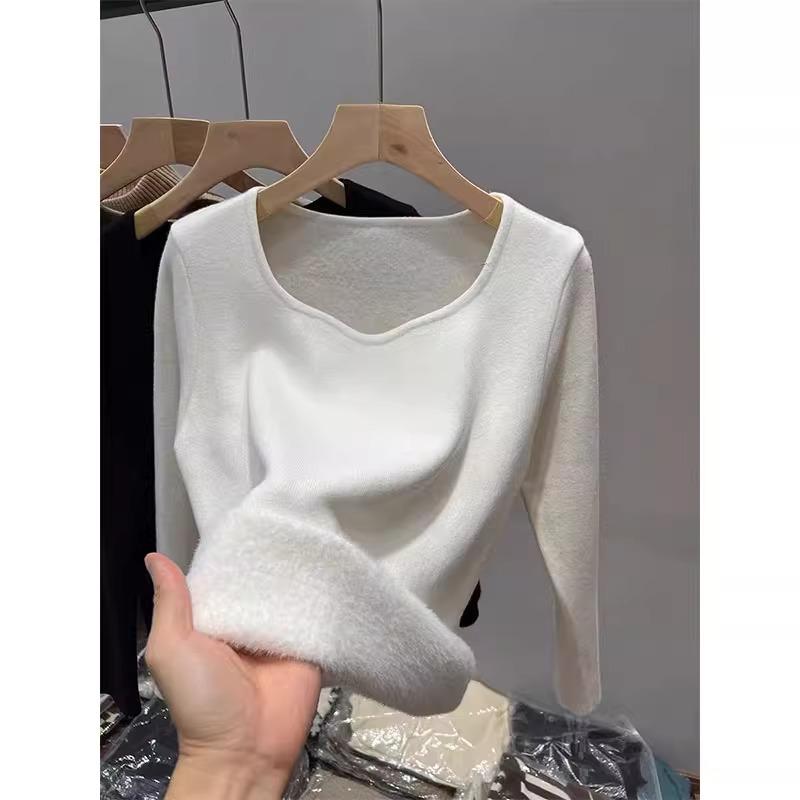 Женский теплый флисовый базовый топ с квадратным вырезом для осени/весны/лета