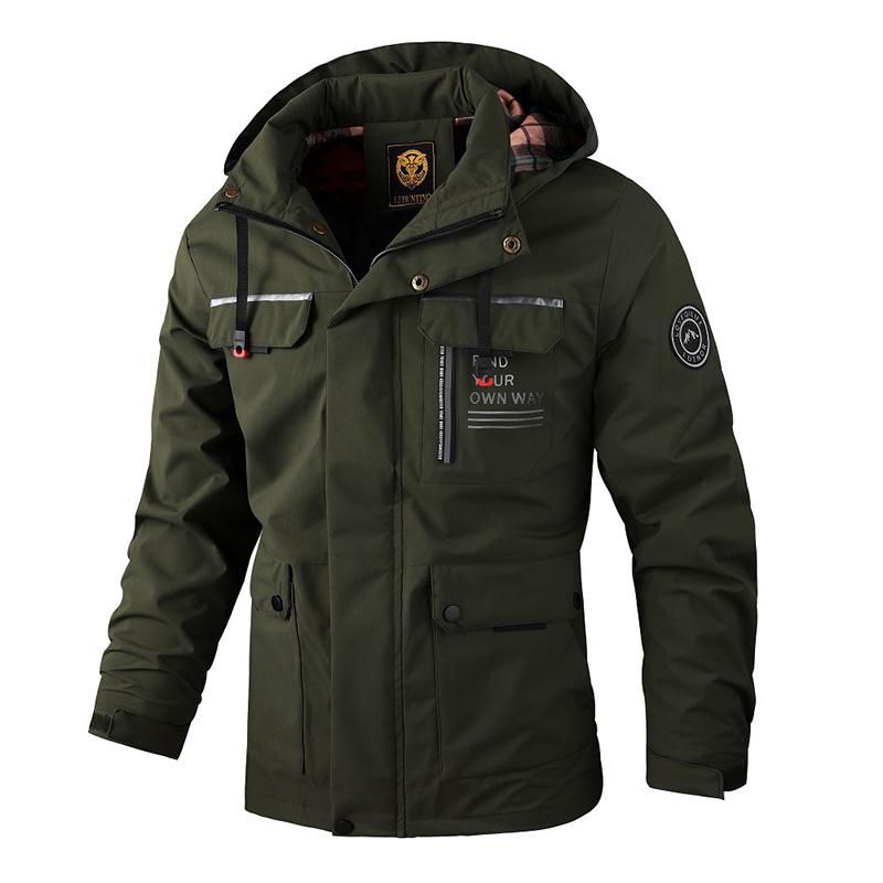 Hooded Jacket Men, In Spring and Autumn, Outdoor Windbreaker Jackets, Mid-length, Windproof, Warm Clothing