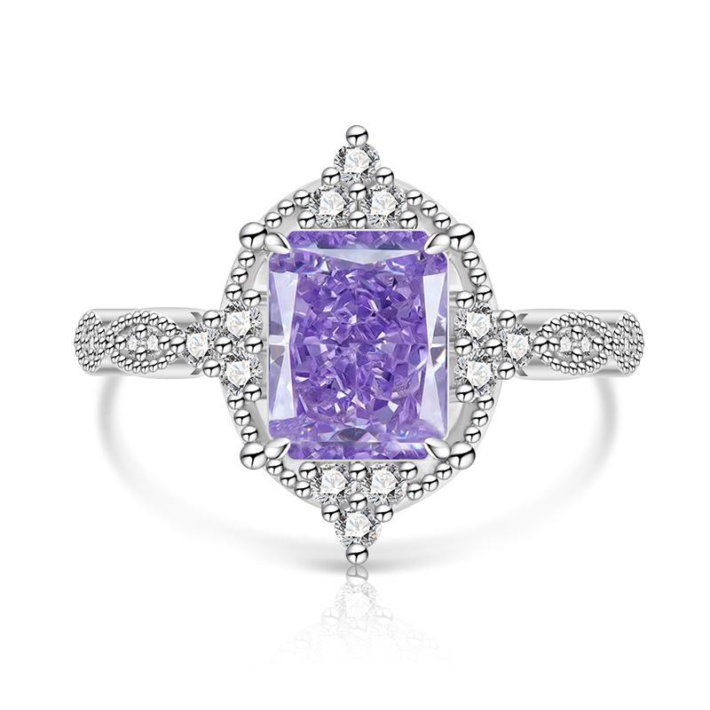 925 Sterling Silver Ice Cut Colored Gem Inlaid Super Sparkling High Carbon Diamond Ring for Women Fashion Daily Party Jewelry Gift