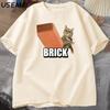 Funny Cat Throwing Brick Meme Lightweight Tshirt for Unisex Women Leisure Cotton T Shirt Round Neck Fashion Short Sleeve Tshirt