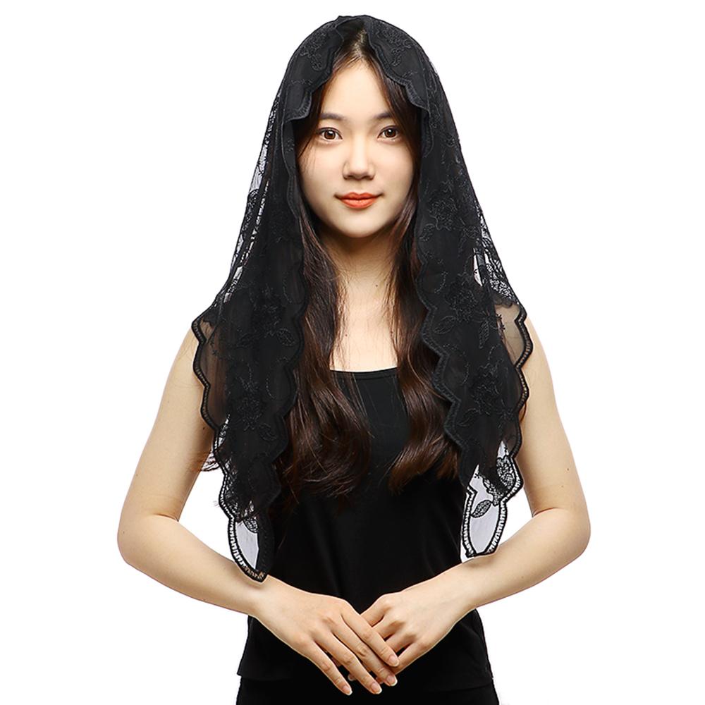 Треугольный кружевной шарф для церкви шаль женская христианская вуаль вышитые цветочные шали прозрачный кружевной платок фуляр женский хиджаб