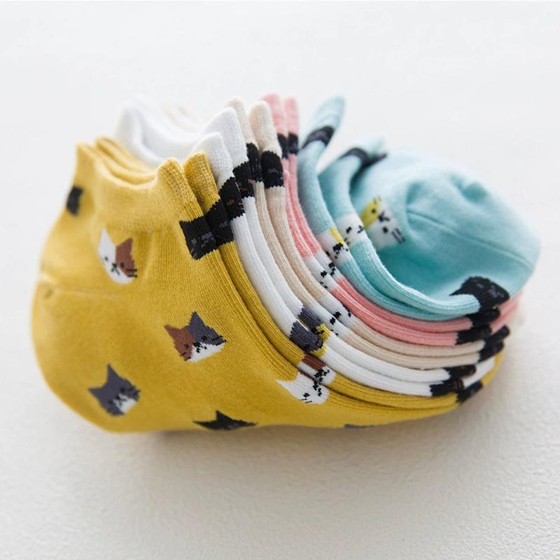 5 пар женских вязаных хлопковых носков с рисунком котят, летние, влагоотводящие, дышащие, мягкие, удобные, повседневные носки-следки