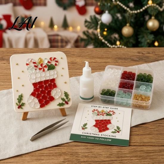 Weekend DIY Project Christmas Mosaic Art Kit Faux Sea Glass Craft Santa Relaxing Activity Claus Snowman Crafting Kit for Adults Beginners