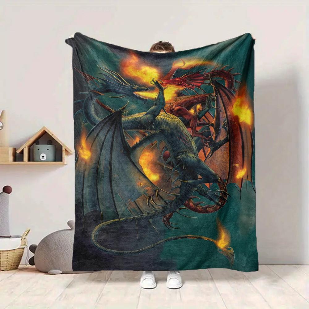 1Pc Dragon Flames Blanket Soft And Comfortable Casual Warm Camping Travel Christmas Halloween Xmas Gift M92846