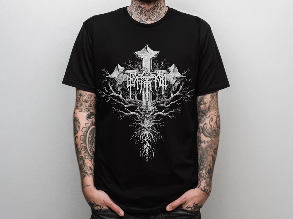 Unisex Gothic Skull Cross Graphic T-Shirt, Y2K Punk Grunge Shirt, Alternative Goth Clothing, Medieval Horror Shirt, Emo Goth Gift For Him