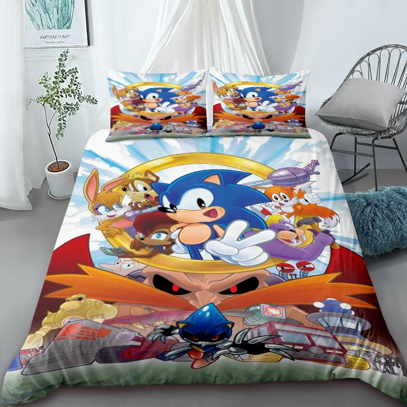 Крутой комплект постельного белья с Соником – Комплект bedding, Пододеяльник для спальни, Декор для дома – Подарки на день рождения для детей и подростков