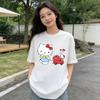 Летняя футболка с принтом Hello Kitty, короткий рукав, 100% хлопок, женская, для семейного образа, классическая модная футболка