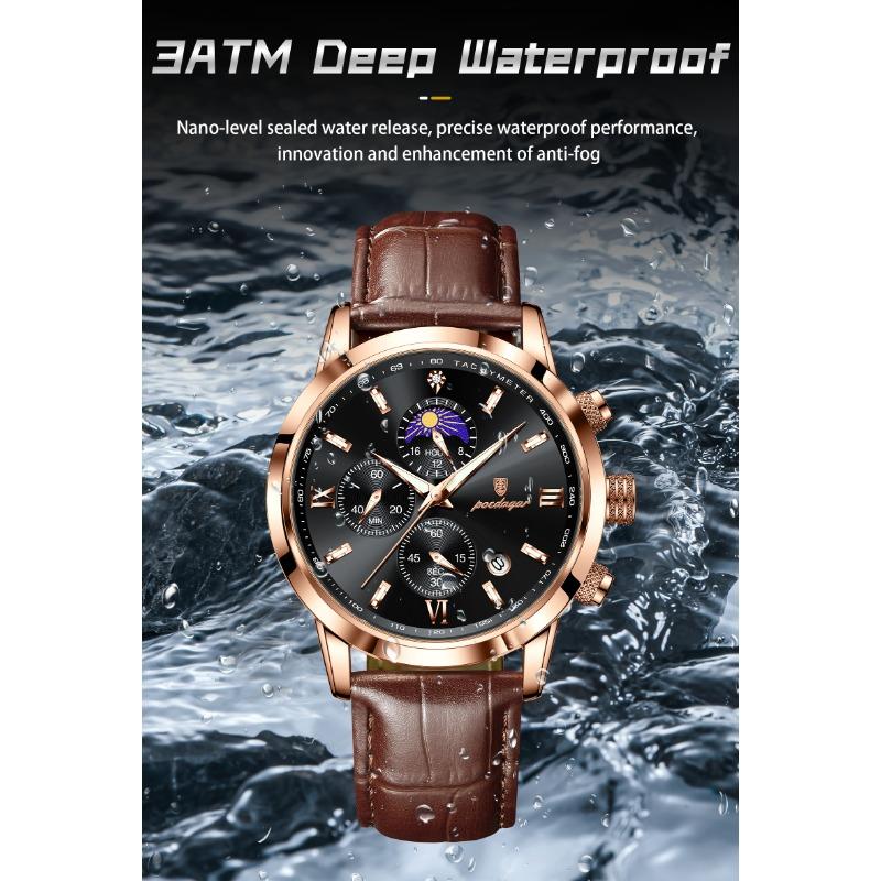 POEDAGAR Luxury Sports Watch for Men Waterproof Luminous Date Chronograph Wristwatch Leather Quartz Watches Reloj