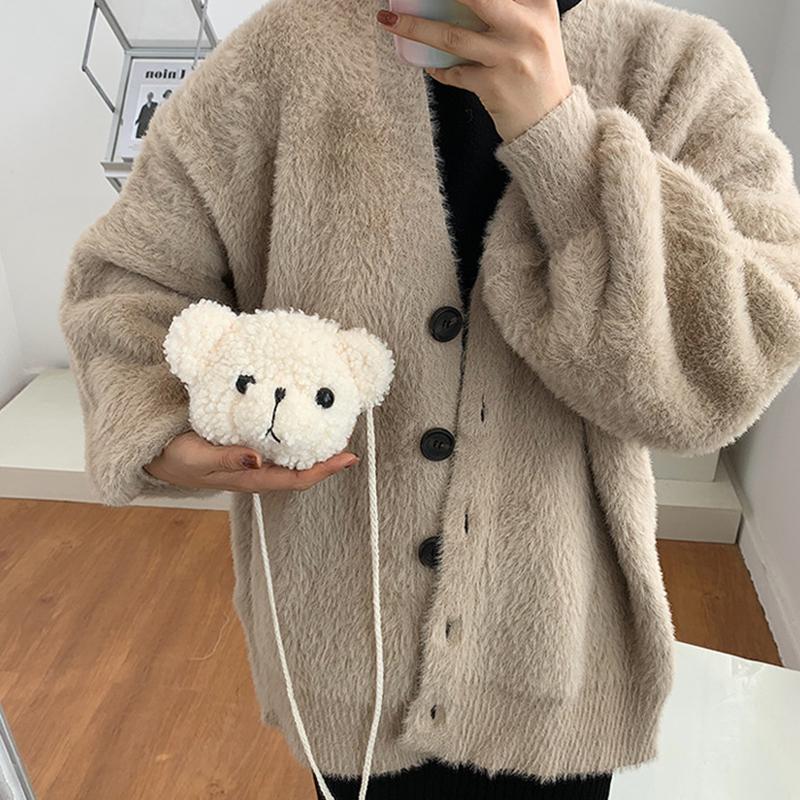 Childrens Animal Plush Bear Bag Cute Cartoon Shoulder Messenger Purse Fluffy Toy for School Picnic