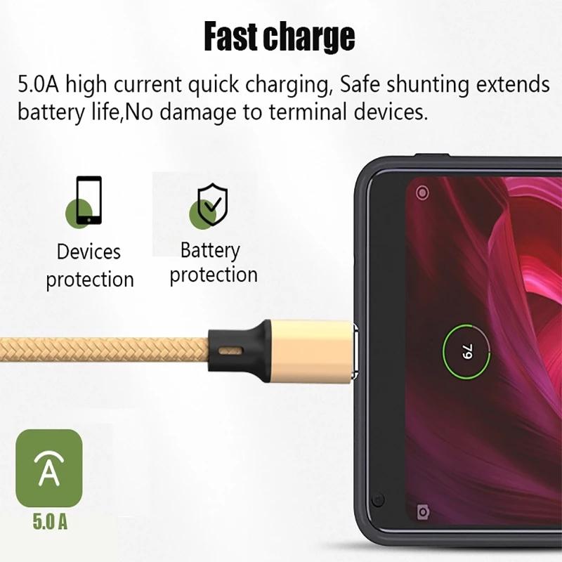 Кабель USB C 5A, пружинные кабели для быстрой зарядки для iPhone, кабель Lightning Type C, микрошнур для передачи данных для Huawei Xiaomi, 1,5 м