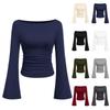 Women' Fashionable Pure-colored Flared-sleeve Long-sleeved Top