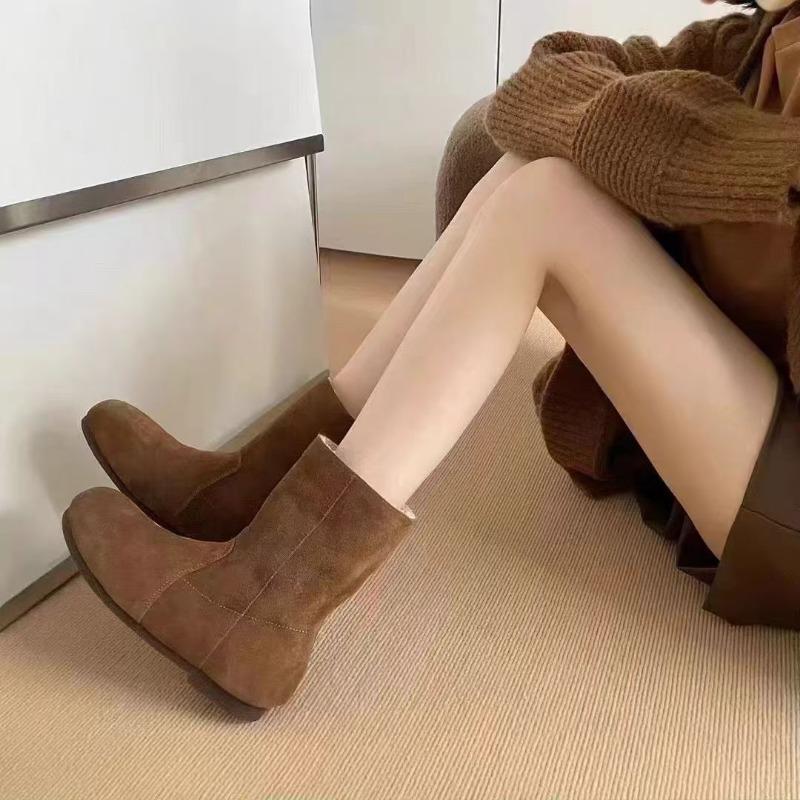 Female Shoes On Sale 2024 Sleeve Women's Boots Winter Suede Round Toe Solid Short Barrel Flat Snow Boots Zapatos De Mujer