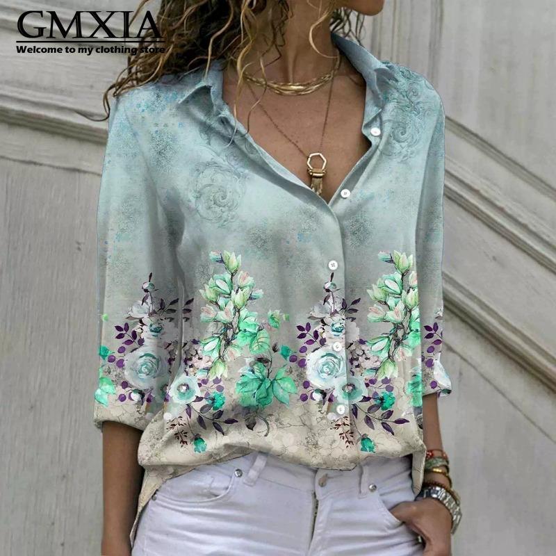 GMXIA 38 цветов Женская мода Повседневные Блузки и рубашки с длинным рукавом и воротником ПОЛО