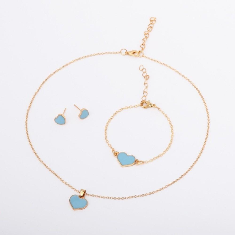 Elegance Style Butterfly Jewelry Set Minimalist Dripping Oil Heart Necklace Ring Set Artistic Design Creative