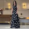 Летнее европейско-американское женское длинное платье без рукавов в горошек 2024