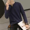 Мужской весенне-осенний топ с V-образным вырезом, свободный чистый цвет, пуловер с длинными рукавами, средней длины, простой стиль, пуговицы, мягкая повседневная дышащая мужская футболка, мужская повседневная одежда